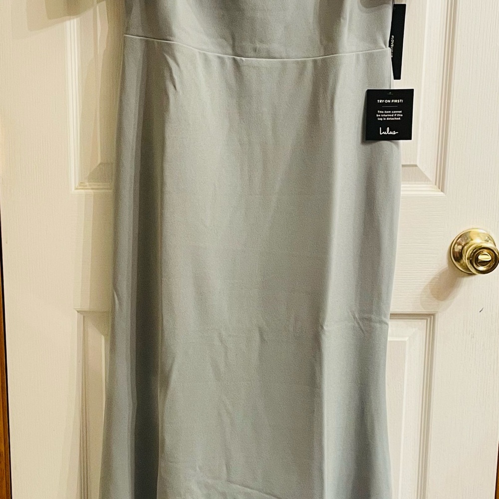 Lulu's Lynne Slate Blue Off Shoulder Maxi Chic Dress